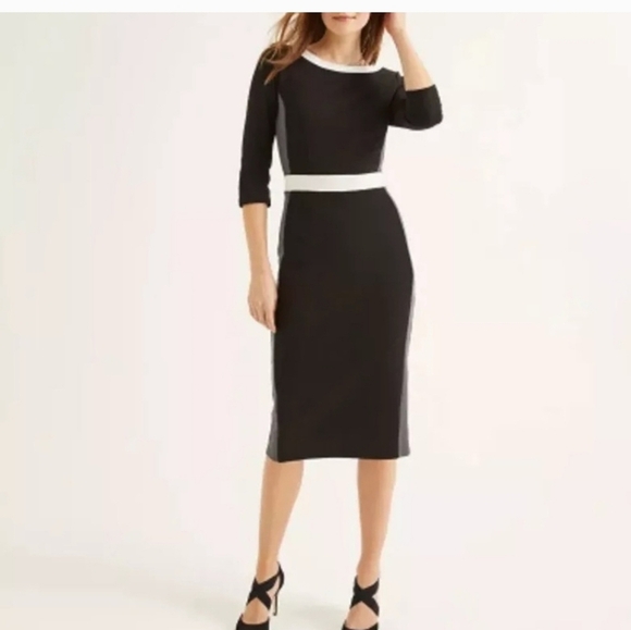 NWT Boden Leah Ottoman Colorblock Black Gray White 3/4 Sleeve Dress EUC - Picture 2 of 5